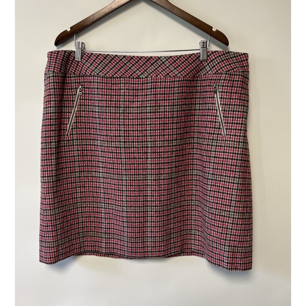 Talbots Tartan Plaid Skirt Wool Blend‎ Preppy Red, Pink White 16W Career Retro